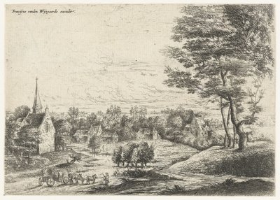 View of a Village with a Covered Wagon (Five Landscapes) by Lucas van Uden