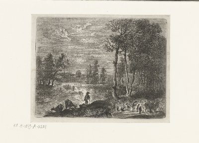Landscape at Night with Farmers and Cattle (Small Landscapes) by Lucas van Uden