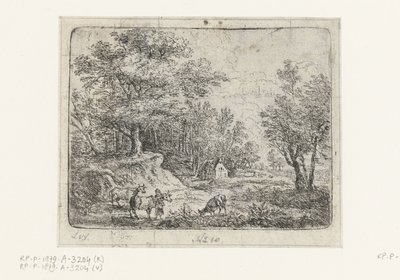 Landscape with Three Cows and a Woman (Small Landscapes) by Lucas van Uden