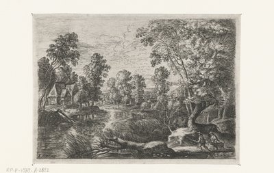 Landscape with a Stream and a Hunter (series title: Six Landscapes) by Lucas van Uden