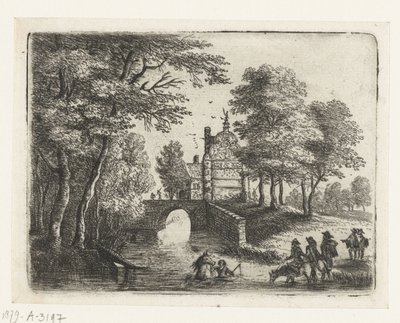 Landscape with a River, a Bridge, and Riders (series title: Small Landscapes) by Lucas van Uden