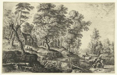 Landscape with Men Pushing a Cart by Lucas van Uden