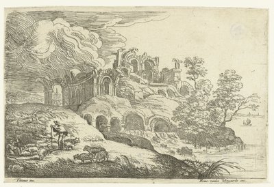 Ruins by a Lake by Lucas van Uden