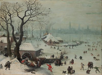 Winter Landscape with Snowfall near Antwerp by Lucas van Valckenborch