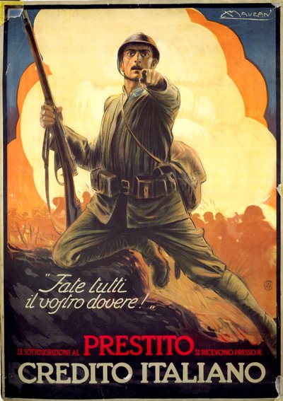 Italian WWI Propaganda Poster Advertising War Bonds by Luciano Achille Mauzan