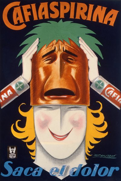 Poster Produced in Argentina to Advertise Cafiaspirina Aspirin by Luciano Achille Mauzan