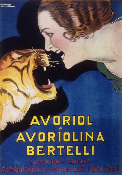 Toothpaste Avoriol and Avoriolina Bertelli. Illustration by Lucien Achille Mauzan by Luciano Achille Mauzan