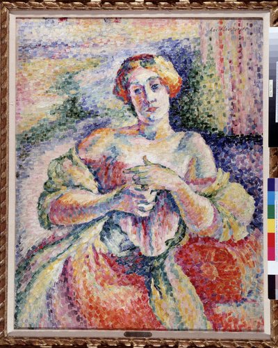 Woman in Pink and Blue, Young Elegante with Denuded Shoulder by Lucie Cousturier