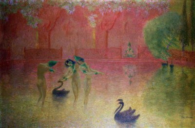 Nymphs Bathing in an Oriental Landscape by Lucien Levy Dhurmer