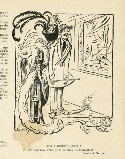 Illustration in Le Rire, 02/04/10 - Aux Independants - Art, Avant-garde, Salon des independants Humoristes (engraving) by Lucien Metivet