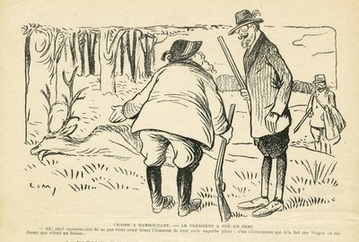 Illustration in Le Rire, 05/12/08 - Hunting in Rambouillet - Nature Vegetation, Hunting Hunter, President of the Republic, Rambouillet - Clemenceau Georges, Fallieres Armand (1841-1931), Deer by Lucien Metivet