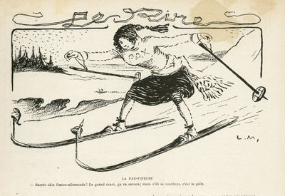Illustration in Le Rire, 24/02/12 - La pax-tineuse - Germany Prussia, Sport, Peace, Ski, Snow, French-German Relations, First World War - Marianne - Sport, Allegory (engraving) by Lucien Metivet