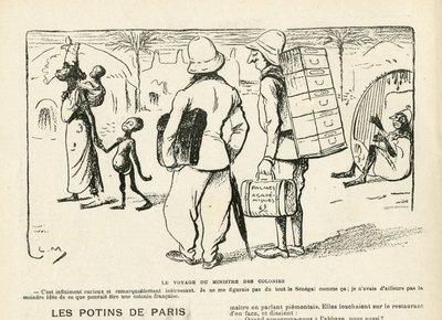 Illustration in Le Rire, 25/04/08 - the travel of the colonie minister, Senegal (engraving) by Lucien Metivet
