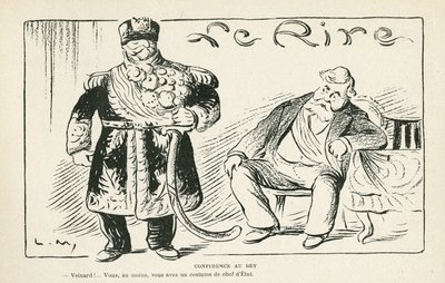 Illustration in Le Rire, 27/07/12 - Confidence to the Bey - Colonization - Fallieres Armand, Naceur Bey by Lucien Metivet