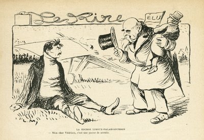 Illustration in Le Rire, 30/03/12 - The Limoux-Palais-Bourbon Race - Elections, Aviation - Vedrines Jules (engraving) by Lucien Metivet