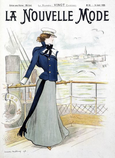 Sailing: woman on the deck of a boat - drawing by L. Metivet, in 