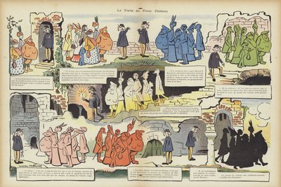 Visit to the old chateau. Illustration for Le Rire by Lucien Metivet