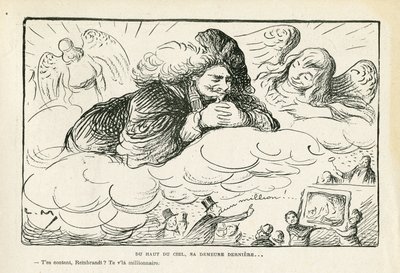 Illustration in Le Rire, 21/06/13 - From the Top of the Sky, His Final Resting Place (engraving) by Lucien Metivet
