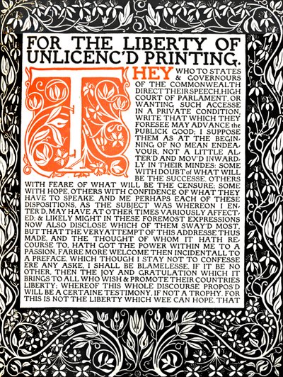 Eragny Press: Opening Page of the Areopagitica, c.1895-1914 by Lucien Pissaro