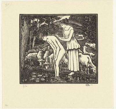 Daphnis Being Washed by Chloe (series title: Daphnis and Chloe) by Lucien Pissarro