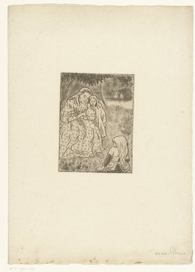 Woman with Two Girls in a Meadow by Lucien Pissarro