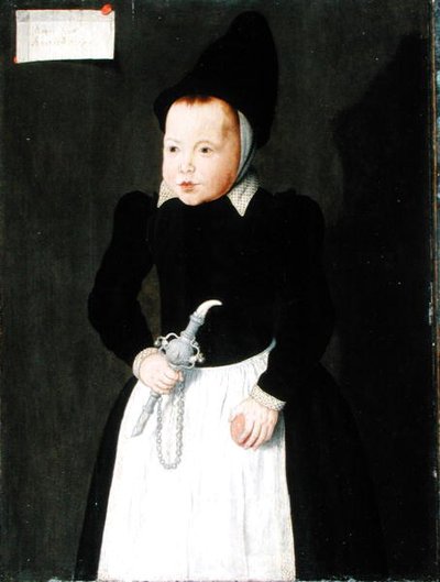 A Portrait of a Child Holding a Rinkelbel by Ludger Tom the Younger Ring