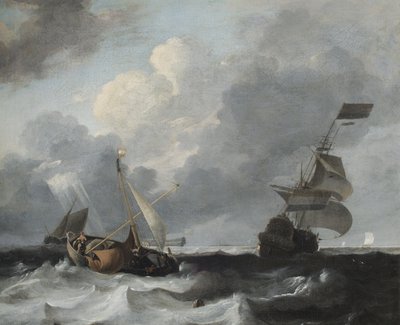 A Storm off the Coast with Men o War and Fishing Boats by Ludolf Backhuysen