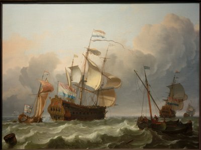 A Dutch Flagship with a Yacht Behind It by Ludolf Backhuysen