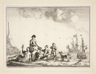 Harbor with Seamen and a Fish Peddler by Ludolf Backhuysen
