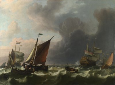 Dutch Men-of-war and Small Vessels in a Fresh Breeze off Enkhuizen by Ludolf Bakhuizen