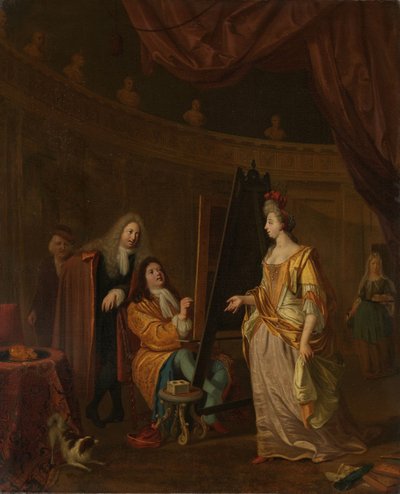 An Artist in His Studio, Painting the Portrait of a Lady by Ludolf Bakhuysen