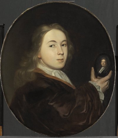 Johannes Bakhuysen (1683-1731) with a Miniature Portrait of His Father Ludolf by Ludolf Bakhuysen
