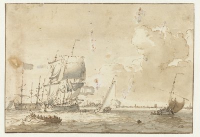 Ships on the Water in Front of a City by Ludolf Bakhuysen