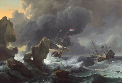 Ships in Distress off a Rocky Coast by Ludolf I Backhuysen