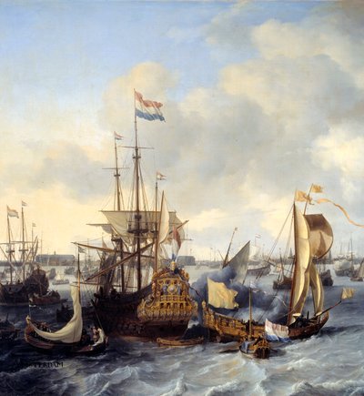View of Amsterdam Harbour from Ij (detail) by Ludolf I Backhuysen