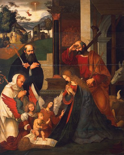 Nativity with St Bernard and St Alberico (ca 1505-1510) by Ludovico Mazzolino