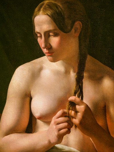 A Woman Pleating Her Hair (detail) by Ludvig August Smith