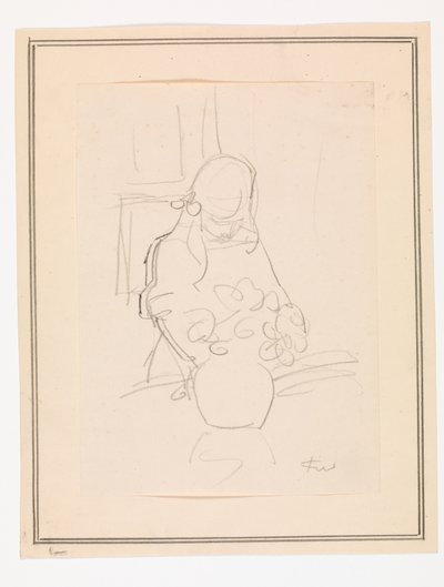 Girl Standing by a Table with a Vase by Ludvig Find