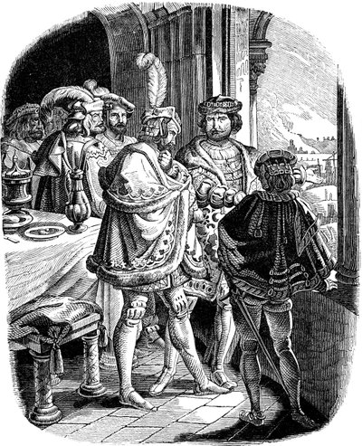 Frederick I Meal in Heidelberg Castle 1462 Illustration from the Geschichte des deutschen Volkes by E. Duller, 1840 by Ludwig Adrian Richter