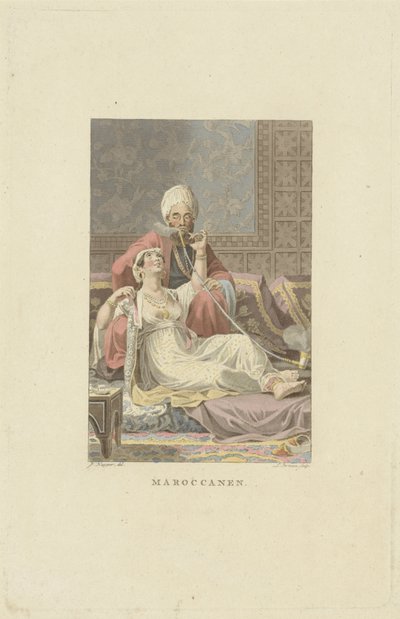 Moroccan Couple in Teahouse by Ludwig Gottlieb Portman