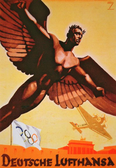 Poster advertising flights to Berlin with German Lufthansa by Ludwig Hohlwein