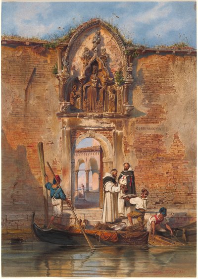 Monks Buying Fish before the Portal of the Madonna della Misericordia by Ludwig Johann Passini
