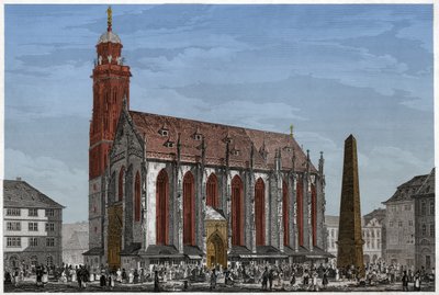 Chapel of St. Mary in Würzburg, in front of Marche Square and the Obelisk, Germany (Engraving) by Ludwig Lange