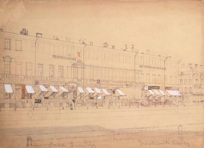 The Demidov Hotel at the Nevsky Prospekt in St. Petersburg, Mid 19th Century by Ludwig Premazzi