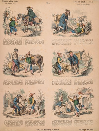 Hans in Luck (after the Brothers Grimm), no.213 from Muenchener Bilderbogen published by Braun & Schneider, Munich, 1880 by Ludwig Voltz