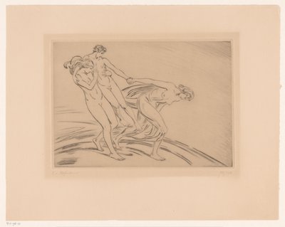 Two Women Abducting a Man by Ludwig von Hofmann (signed by artist)