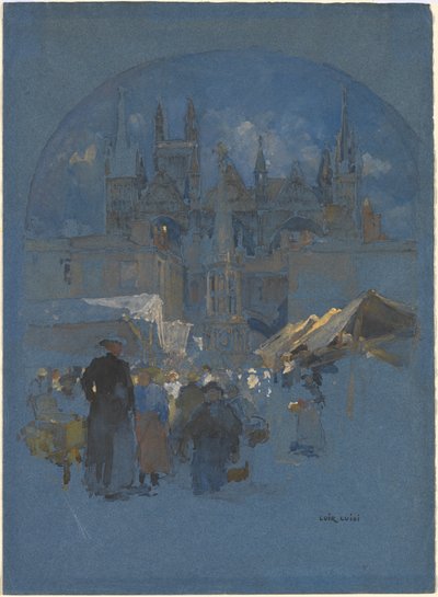 A Market Square before a Cathedral by Luigi Aloys François Joseph Loir