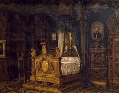 Interior of bedroom of nobleman Gian Giacomo Poldi Pezzoli, ca 1860 by Luigi Bisi