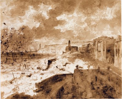 Seaside in Genoa, During the High Tides of 1821 by Luigi Garibbo