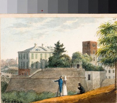 View of bastions and Santo Stefano bell tower, Genoa by Luigi Garibbo